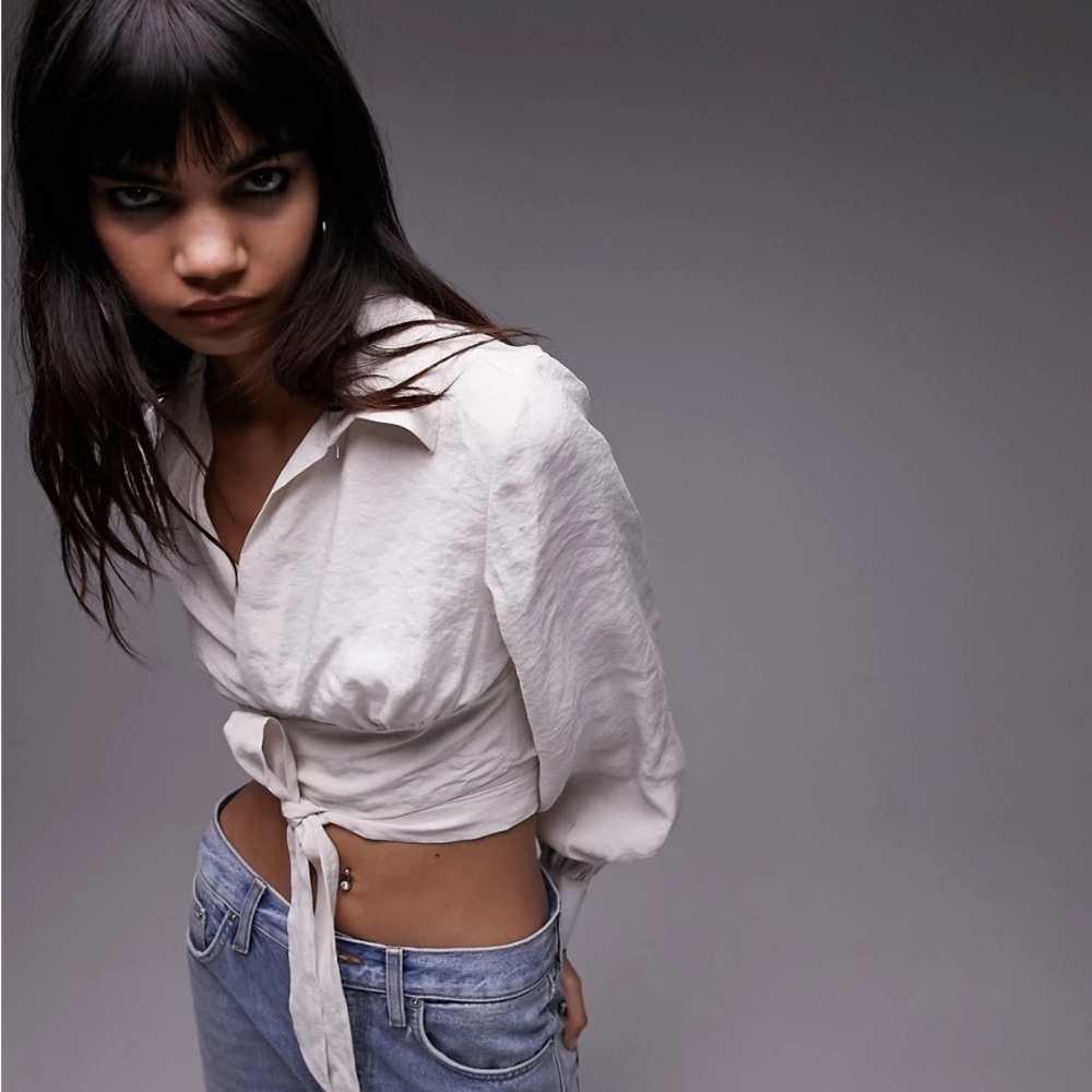 Topshop | Balloon Sleeve Wrap Crop Top